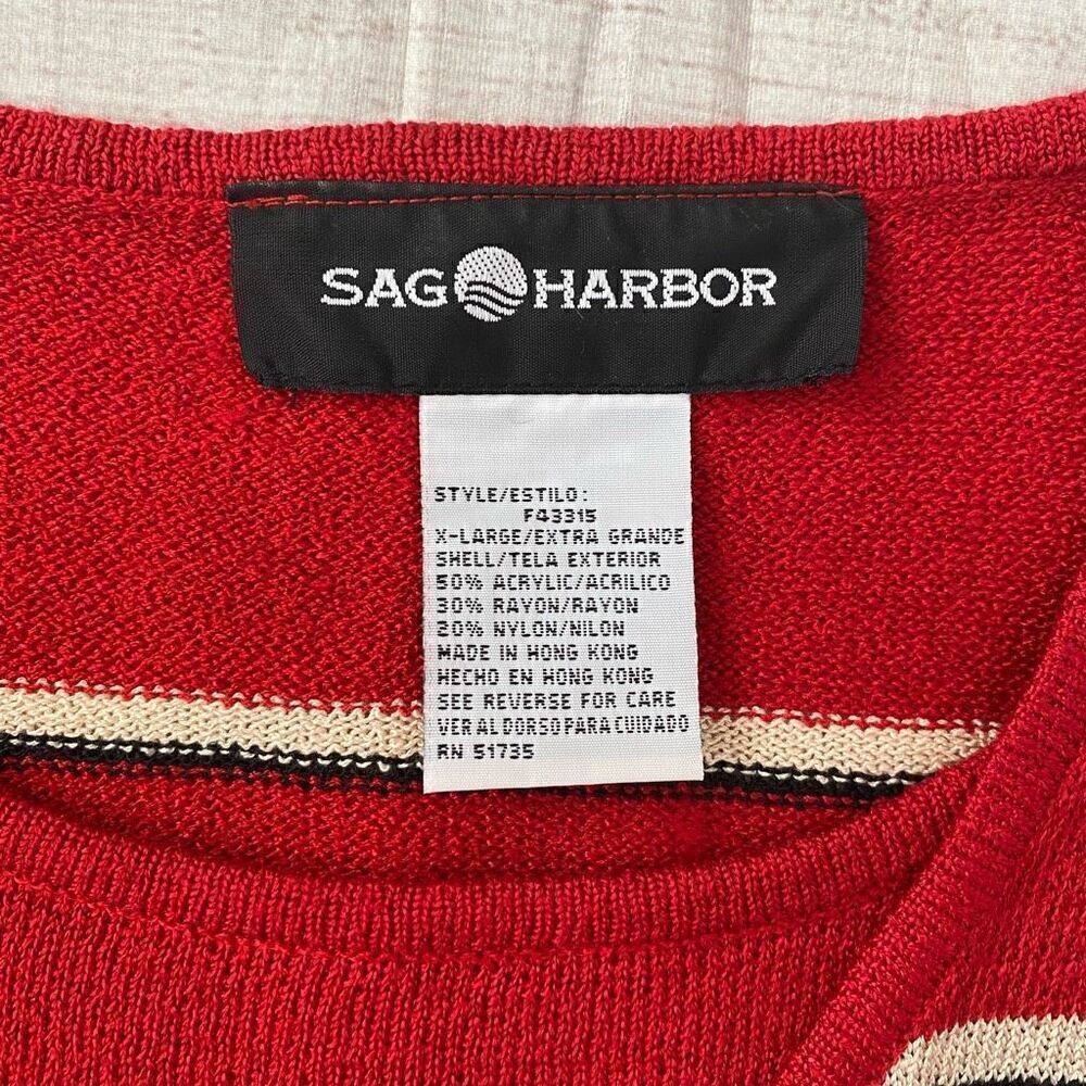 Sag Harbor women XL 3/4 sleeve layered stripe sweater w/clasp close red - Picture 7 of 11